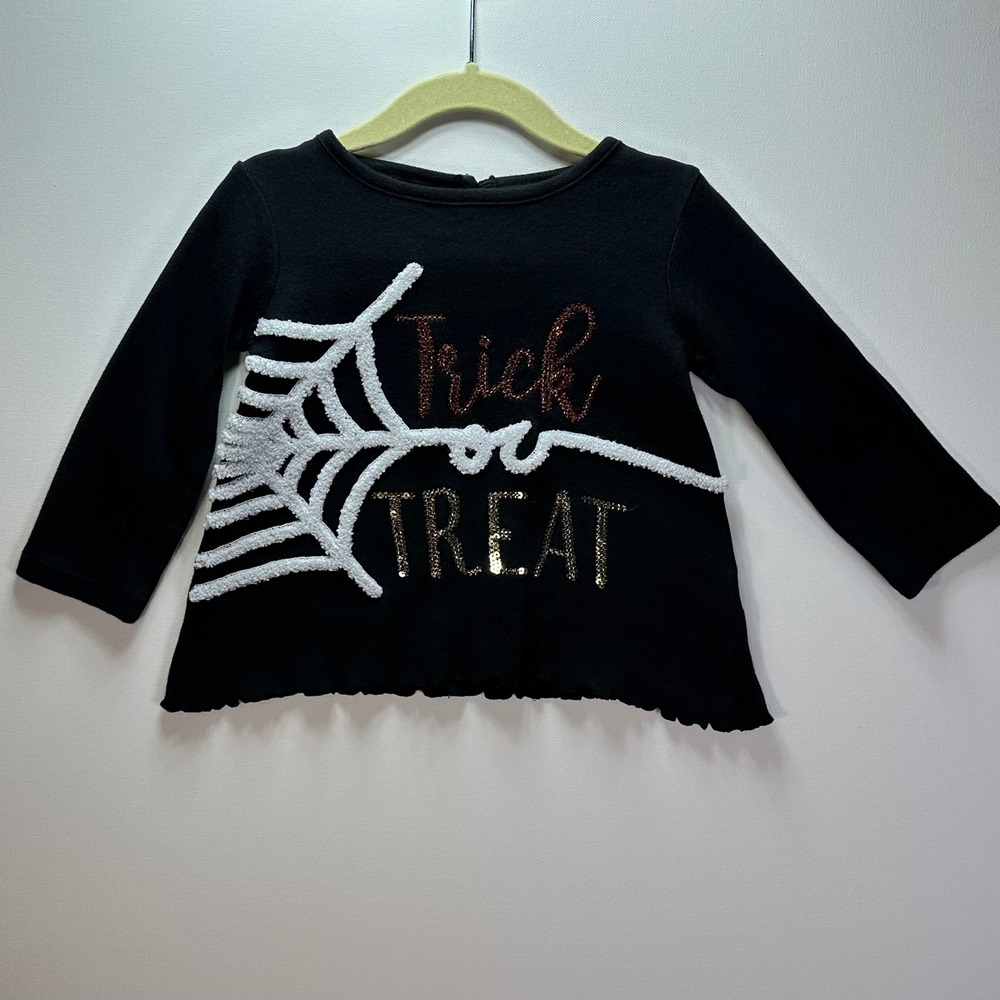 Mud Pie Toddler Trick or Treat Spider Web Sequin Top Black 12M 18M